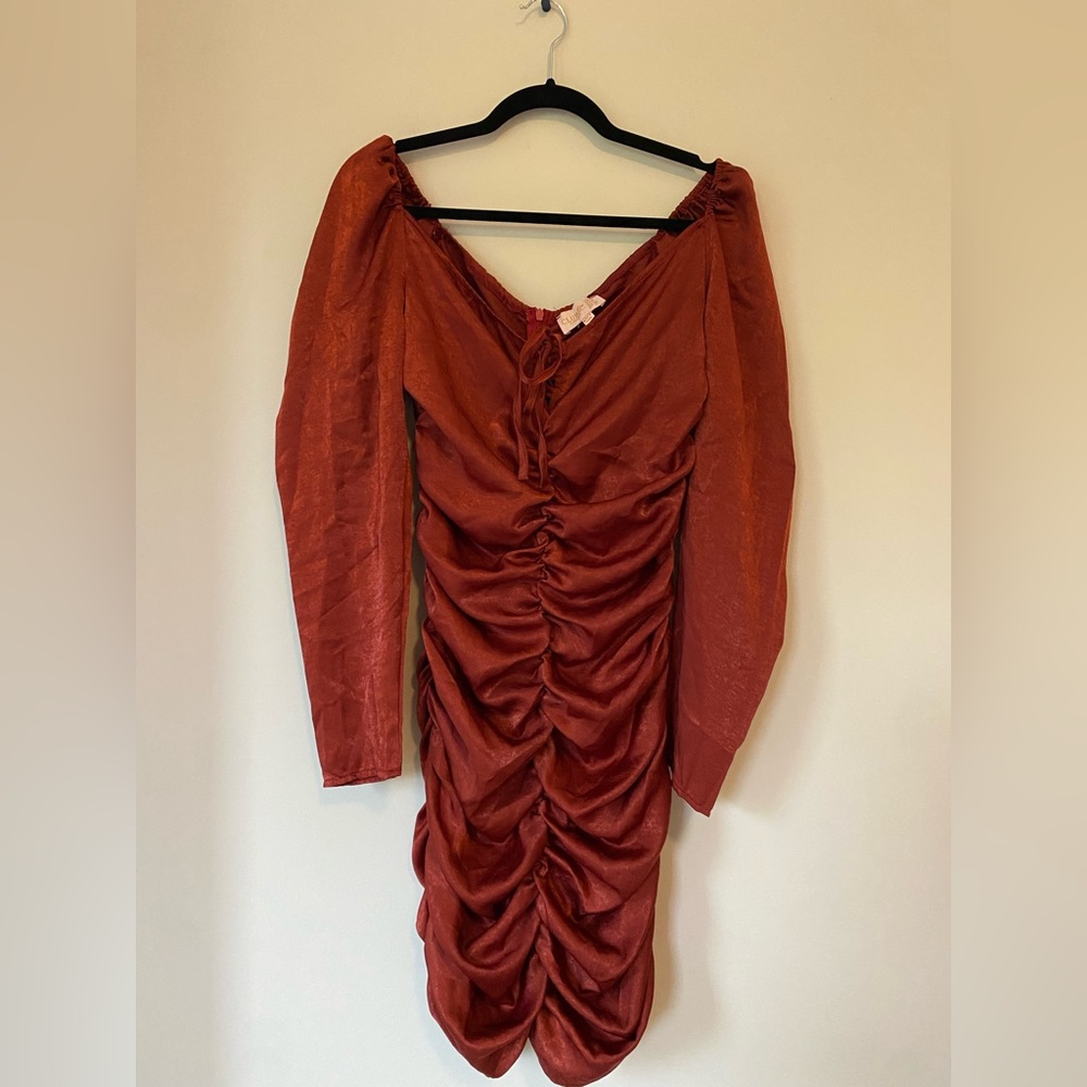 Club L London Red Satin Ruched Mini Dress New With Tags Size 8